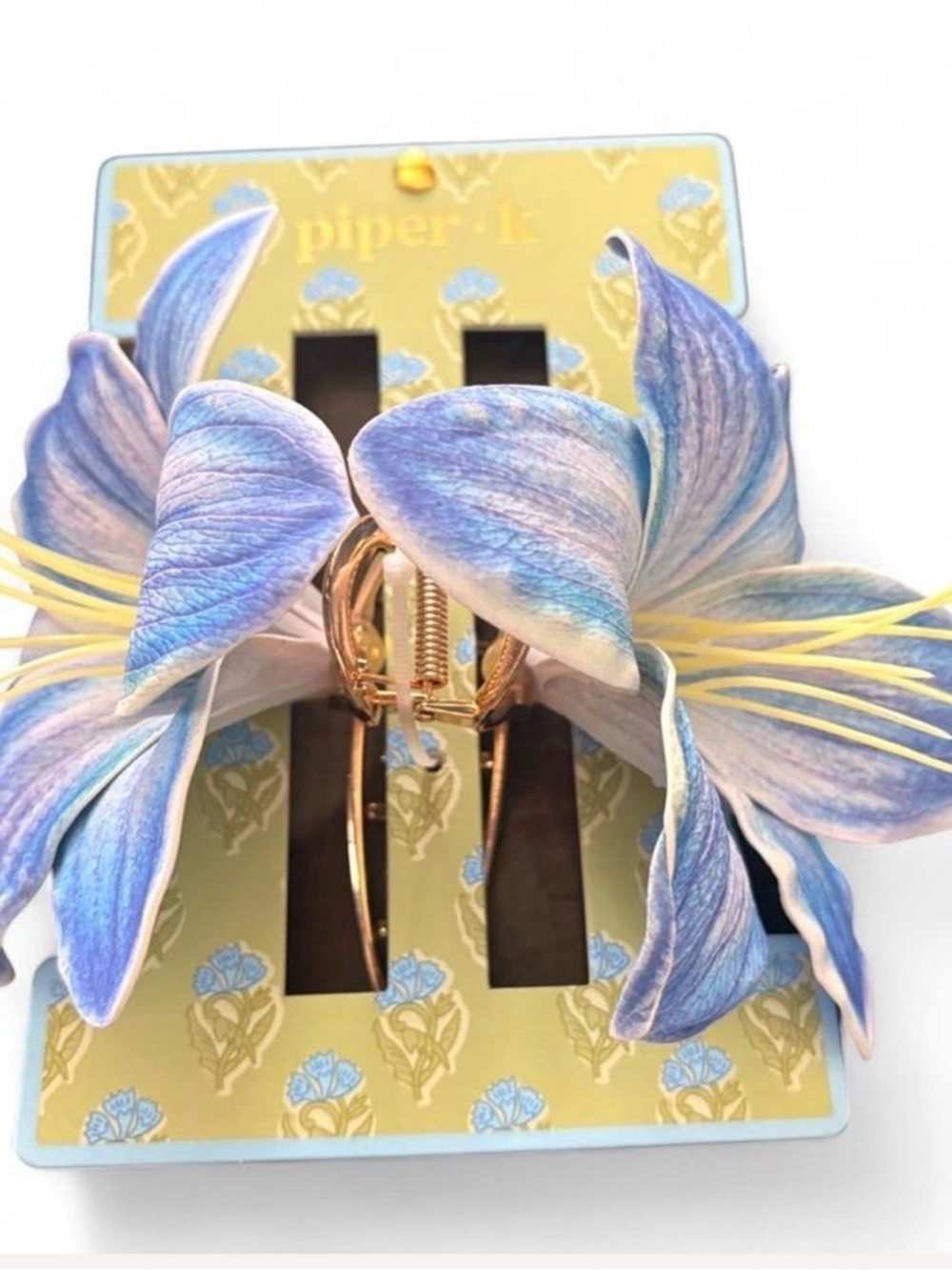 Piper Blue Floral Petal Hair Clip with Gold Accent